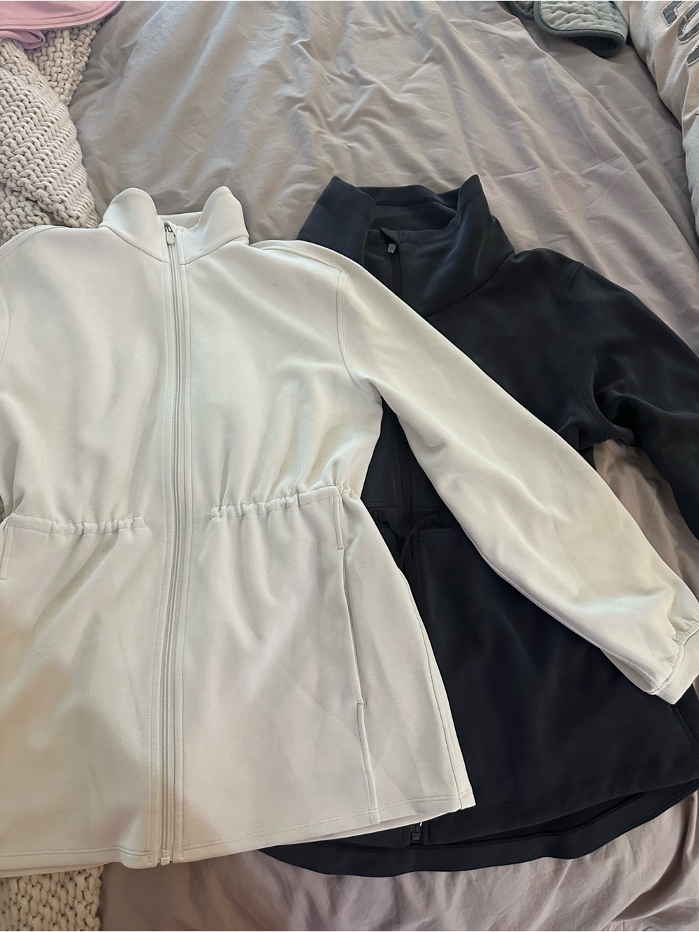 Lot of 2 Lululemon Softstreme Zip Front Jacket - Bone & Grayish Black